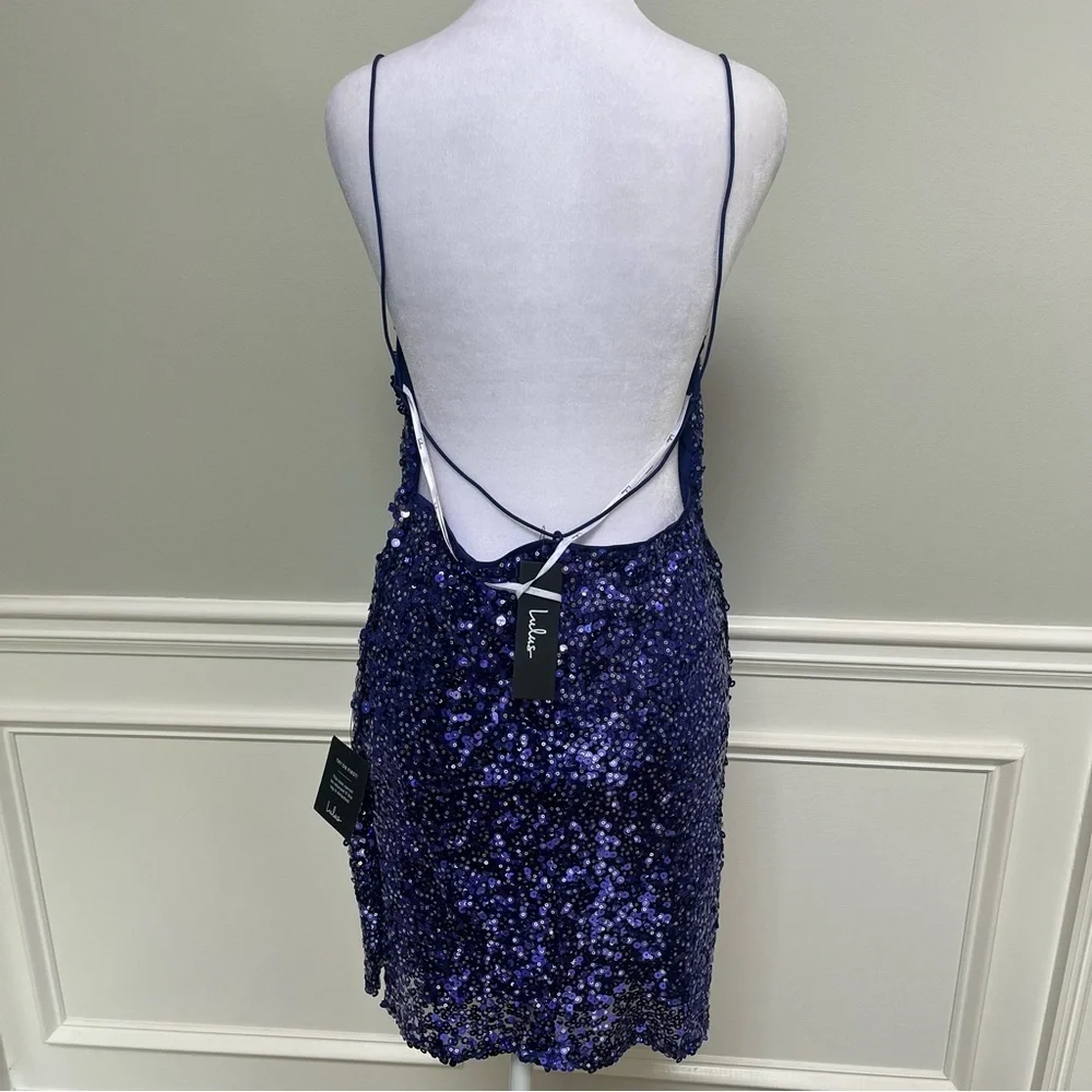 Lulu's Force of Fashion Navy Sequin Backless Mini Dress Size S - Picture 5 of 9